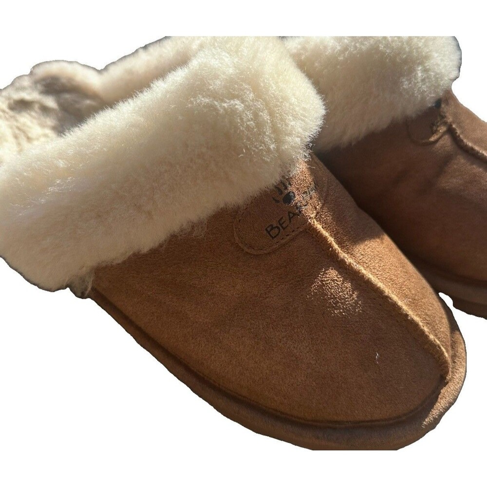Bearpaw Women’s Size 9 Brown Suede Sheepskin Fur Lined Bootie Slippers Cozy